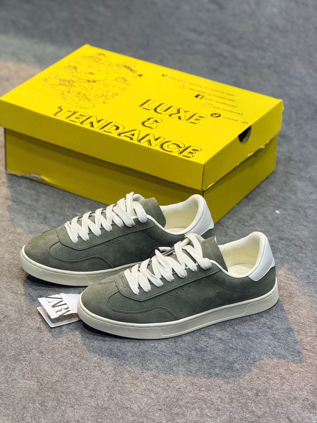 Basket zarra original blanc et vert kaki