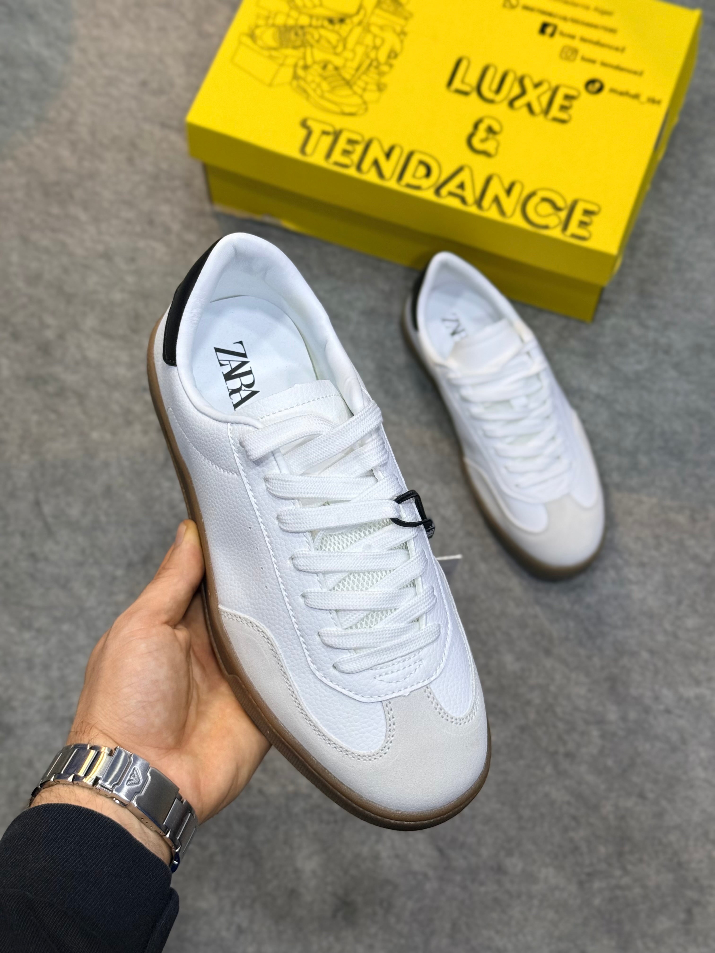 Basket zarra original blanc et vert kaki