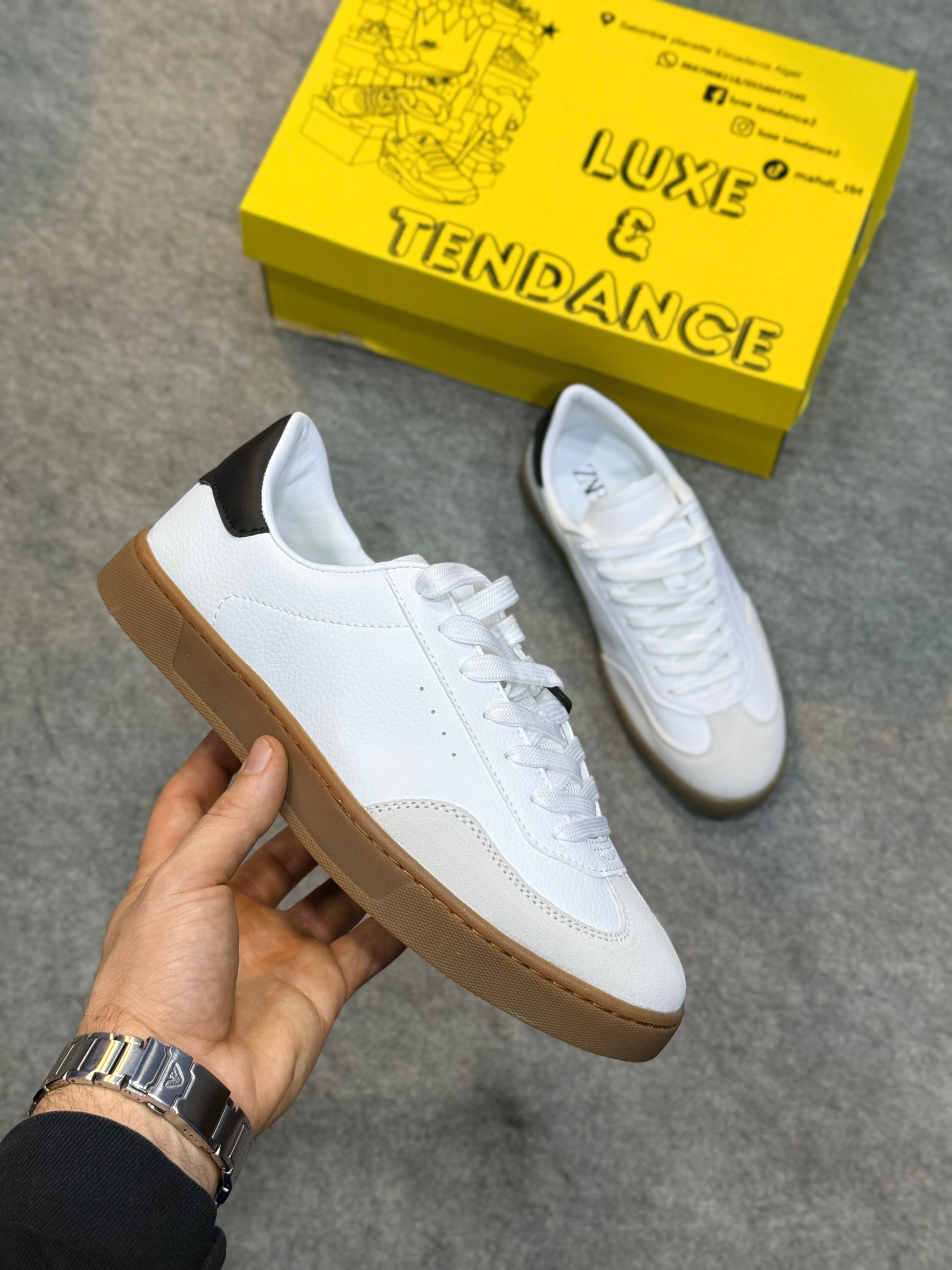 Basket zarra original blanc et vert kaki