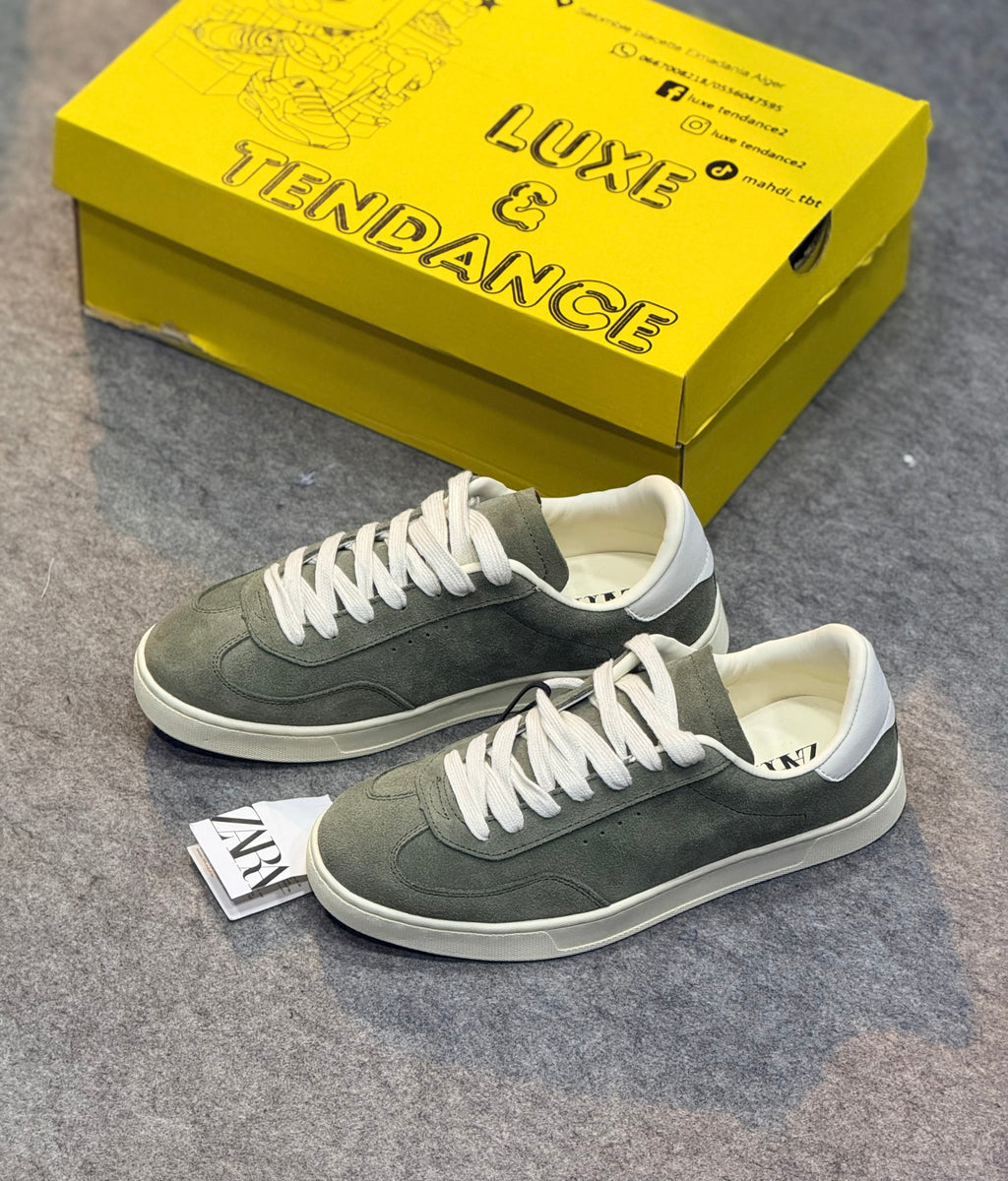 Basket zarra original blanc et vert kaki