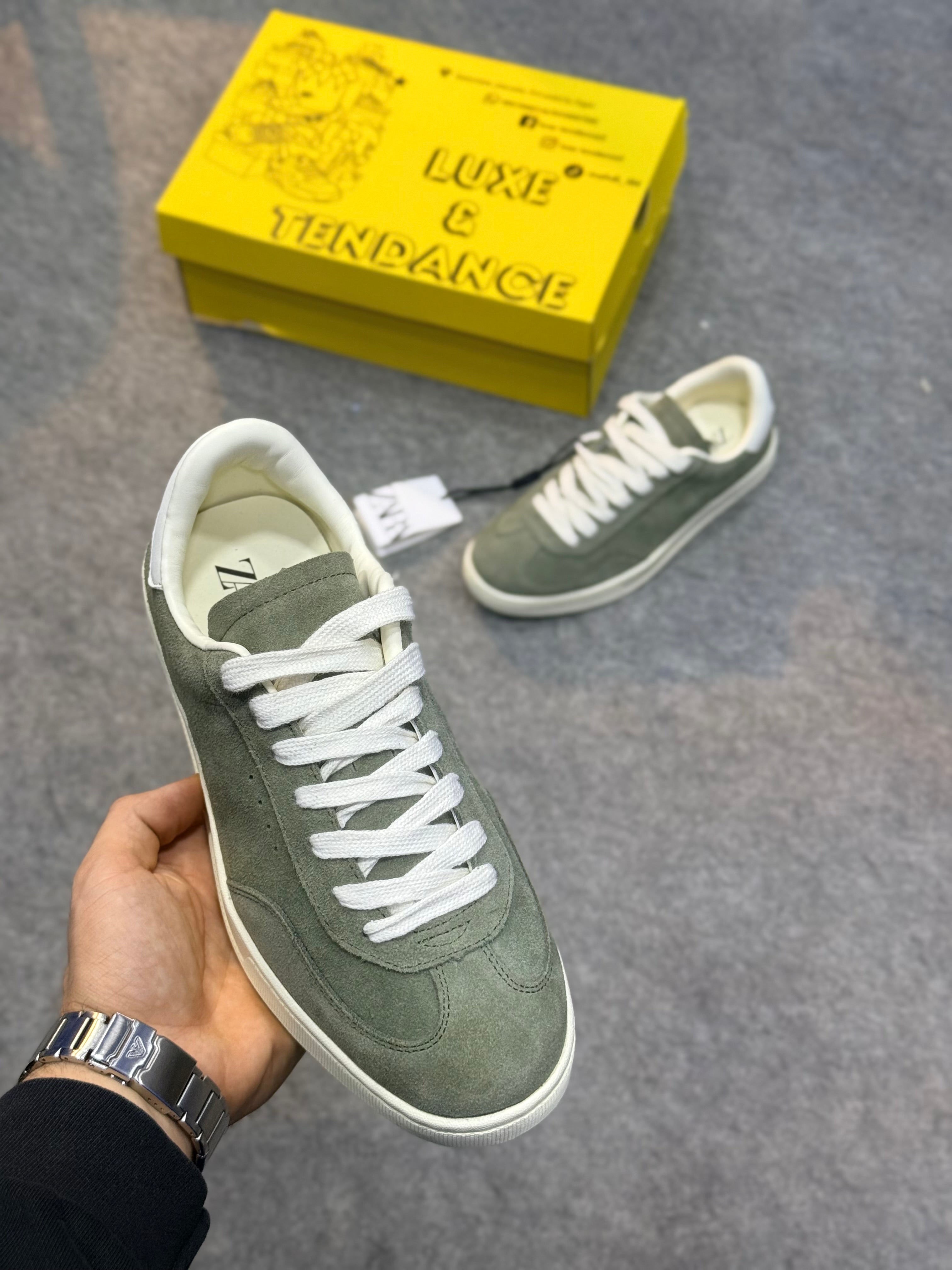 Basket zarra original blanc et vert kaki