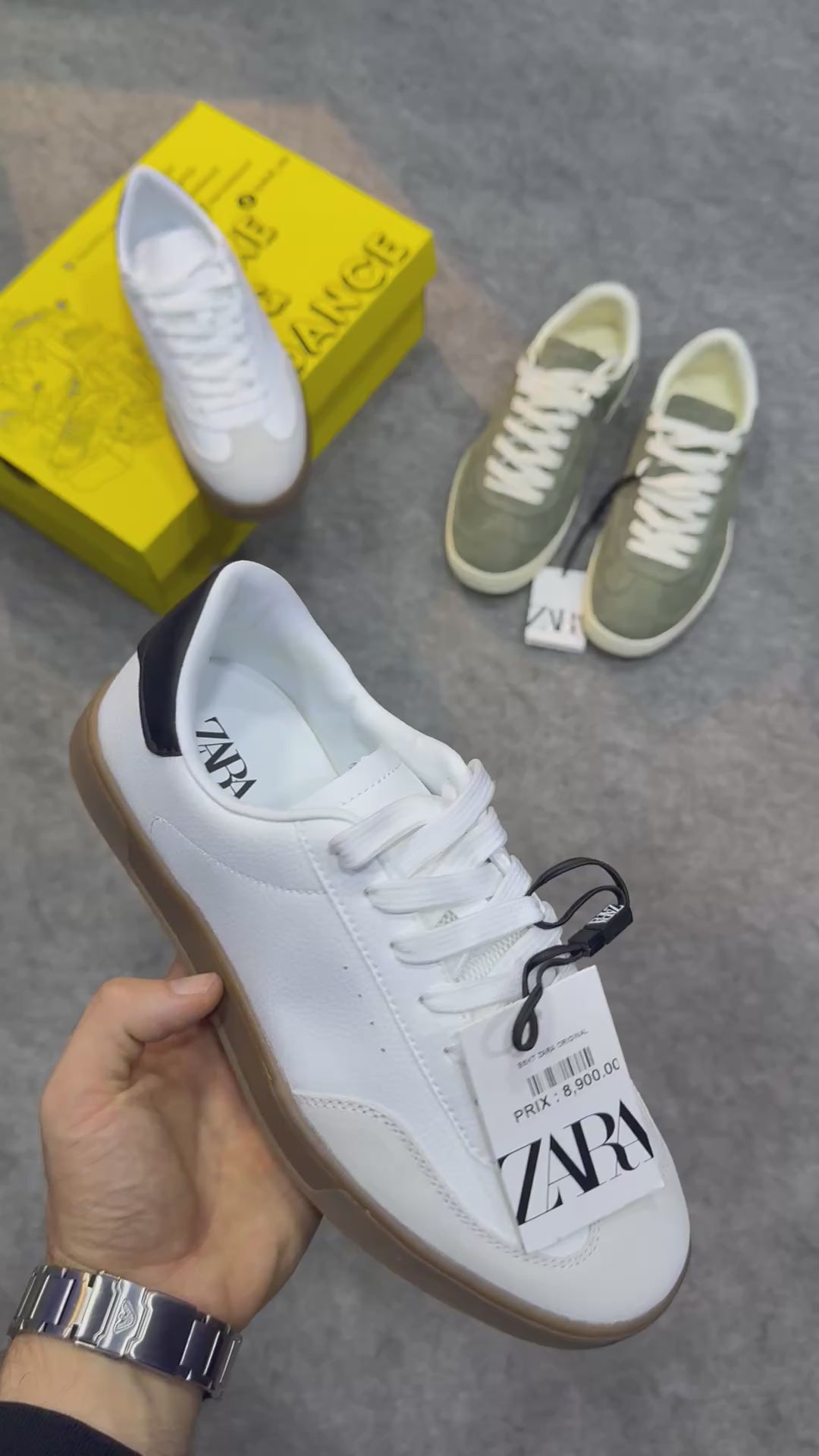 Basket zarra original blanc et vert kaki